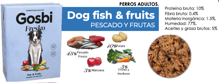 FRESKO  Dog fish & fruits  375 g. Paq. de 3 Pzas. - GOSBI