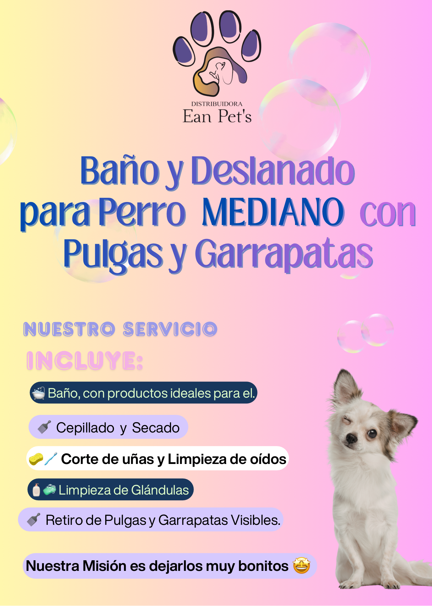 Baño y Deslanado para Perro Mediano con Pulgas y Garrapatas.