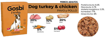 FRESKO  Dog turkey & chicken 375 g. Paq. de 3 Pzas. - GOSBI