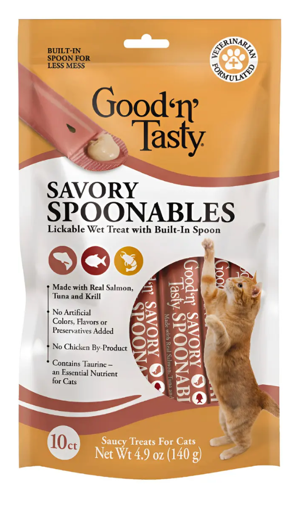 Spoonables Lamibles  para Gato – Salmón, Atún y Krill caja con 8 bolsas- Snack Húmedo con Cucharita |Good ‘n’ Tasty   M