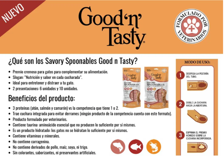 Spoonables Lamibles  para Gato – Salmón, Atún y Krill caja con 8 bolsas- Snack Húmedo con Cucharita |Good ‘n’ Tasty   M
