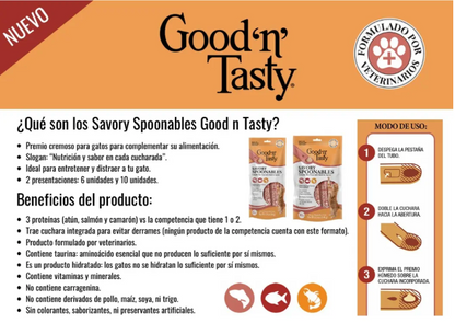 Spoonables Lamibles  para Gato – Salmón, Atún y Krill caja con 8 bolsas- Snack Húmedo con Cucharita |Good ‘n’ Tasty   M