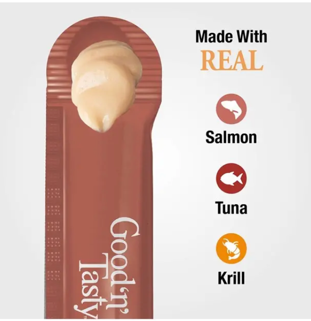 Spoonables Lamibles  para Gato – Salmón, Atún y Krill caja con 8 bolsas- Snack Húmedo con Cucharita |Good ‘n’ Tasty   M