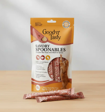 Spoonables Lamibles  para Gato – Salmón, Atún y Krill caja con 8 bolsas- Snack Húmedo con Cucharita |Good ‘n’ Tasty   M
