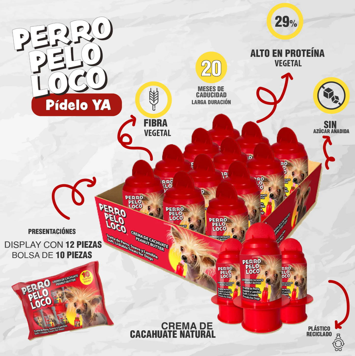 Perro Pelo Loco - Dispensador de Crema de Cacahuate Natural para Perros | Práctico, Divertido y 100% Natural    M
