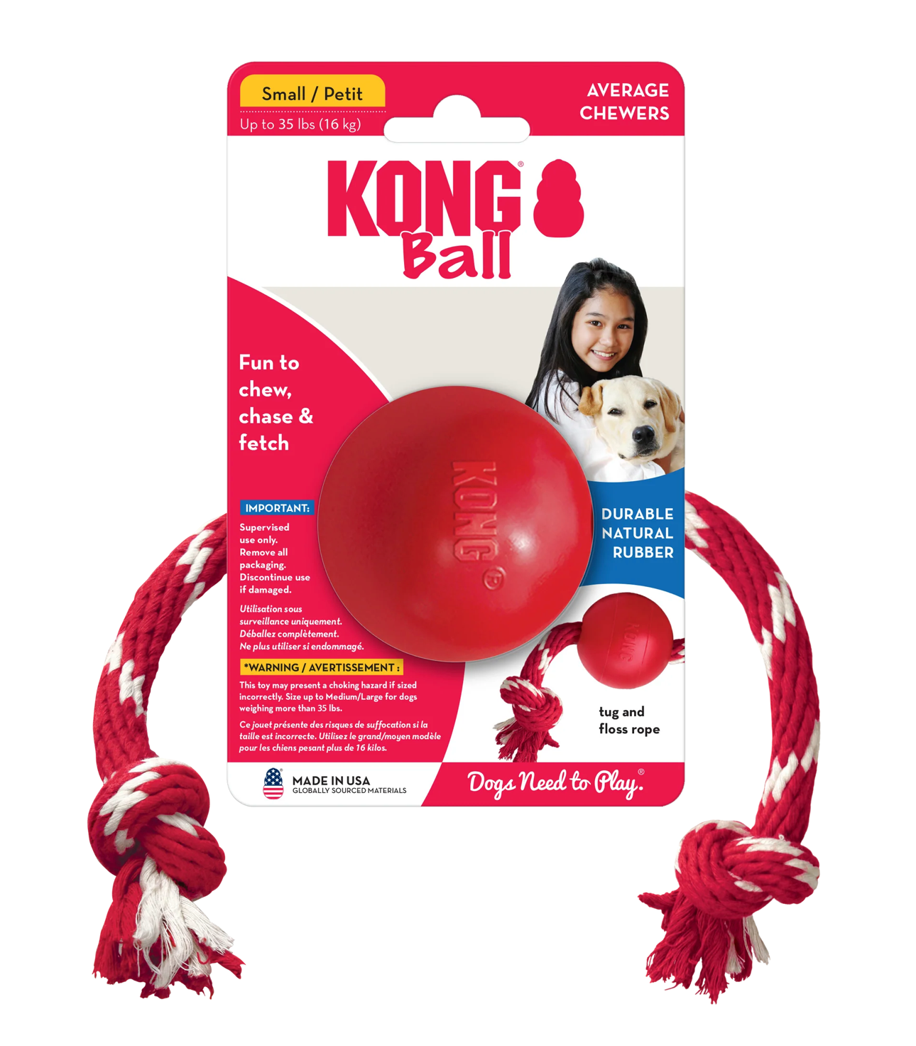 Kong Ball c/Rope - Pelota Kong Clásica con Cuerda | KONG   M