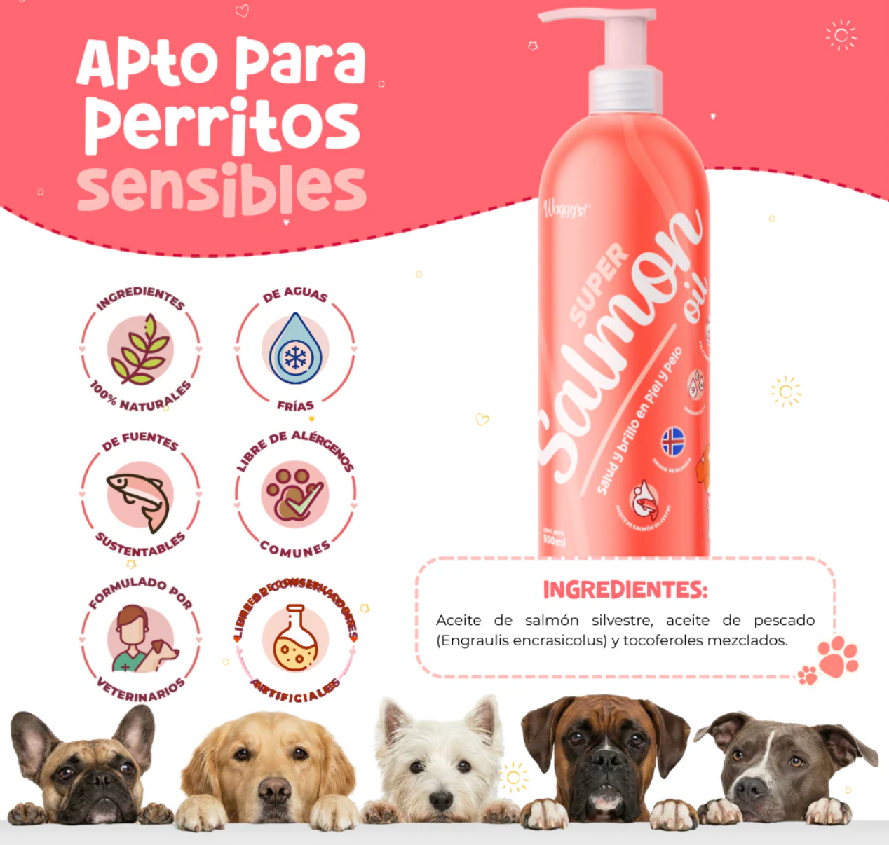Salmón Silvestre con Omegas para Perros 500ml. | Waggy's Super Salmon Oil  ***